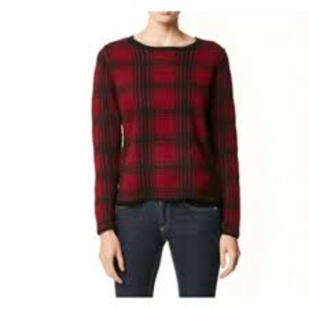 360 Cashmere Sweater Womens M Long Sleeve Pullover Allover Plaid Winter Sweater